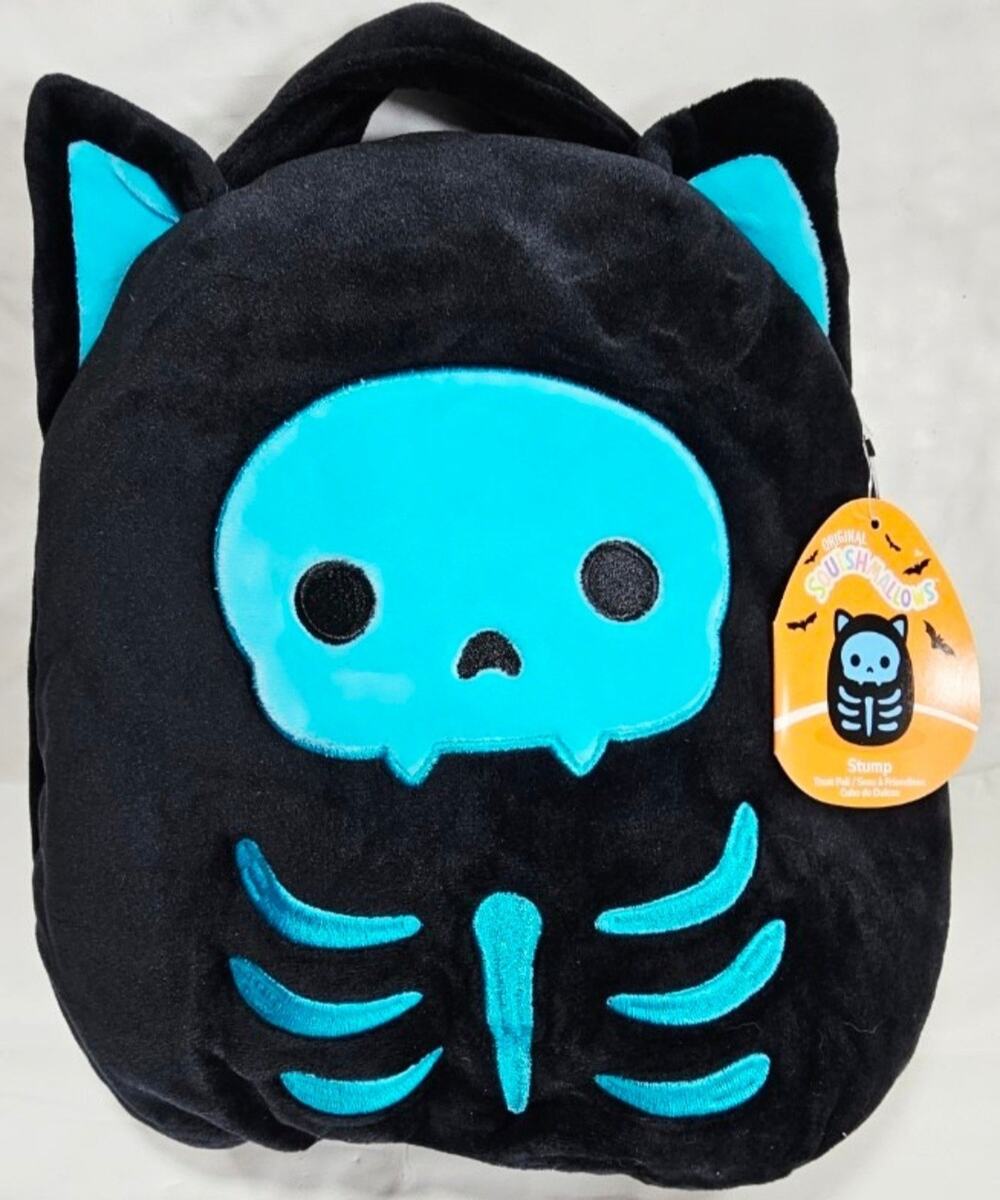 Squishmallows 10" Stump The Skeleton Cat Halloween Treat Pail Candy Bag NWT
